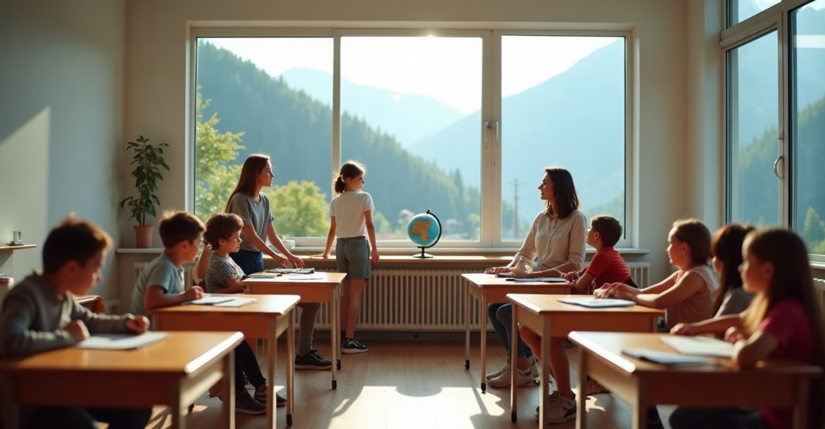 Foreign parents discussing Austrian schools with a teacher